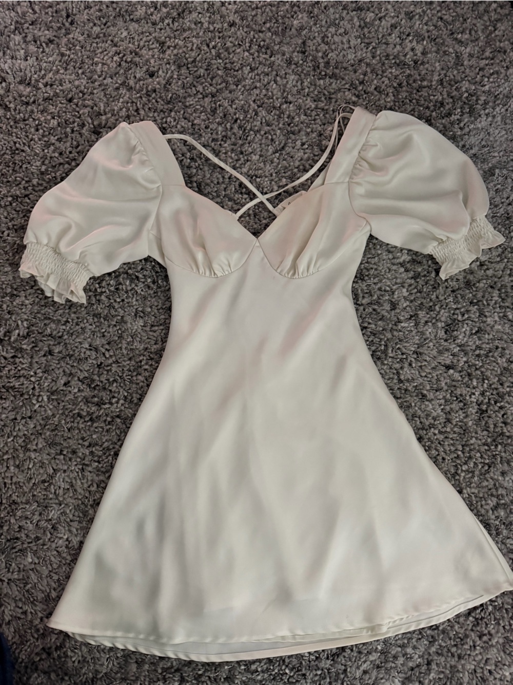 Women's Cream Satin Beautiful sleeved a line dress